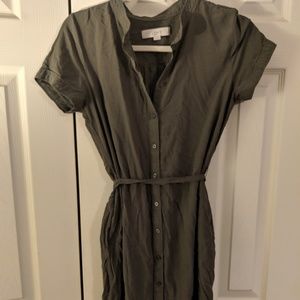 Hunter green loft button up dress